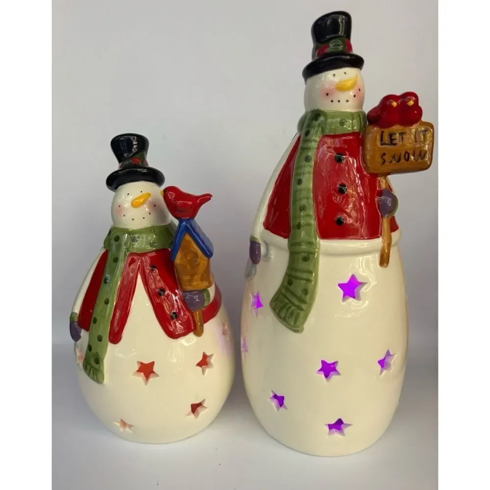 Vintage Costco Set of 2 Snowmen with Color Changing Led Lights